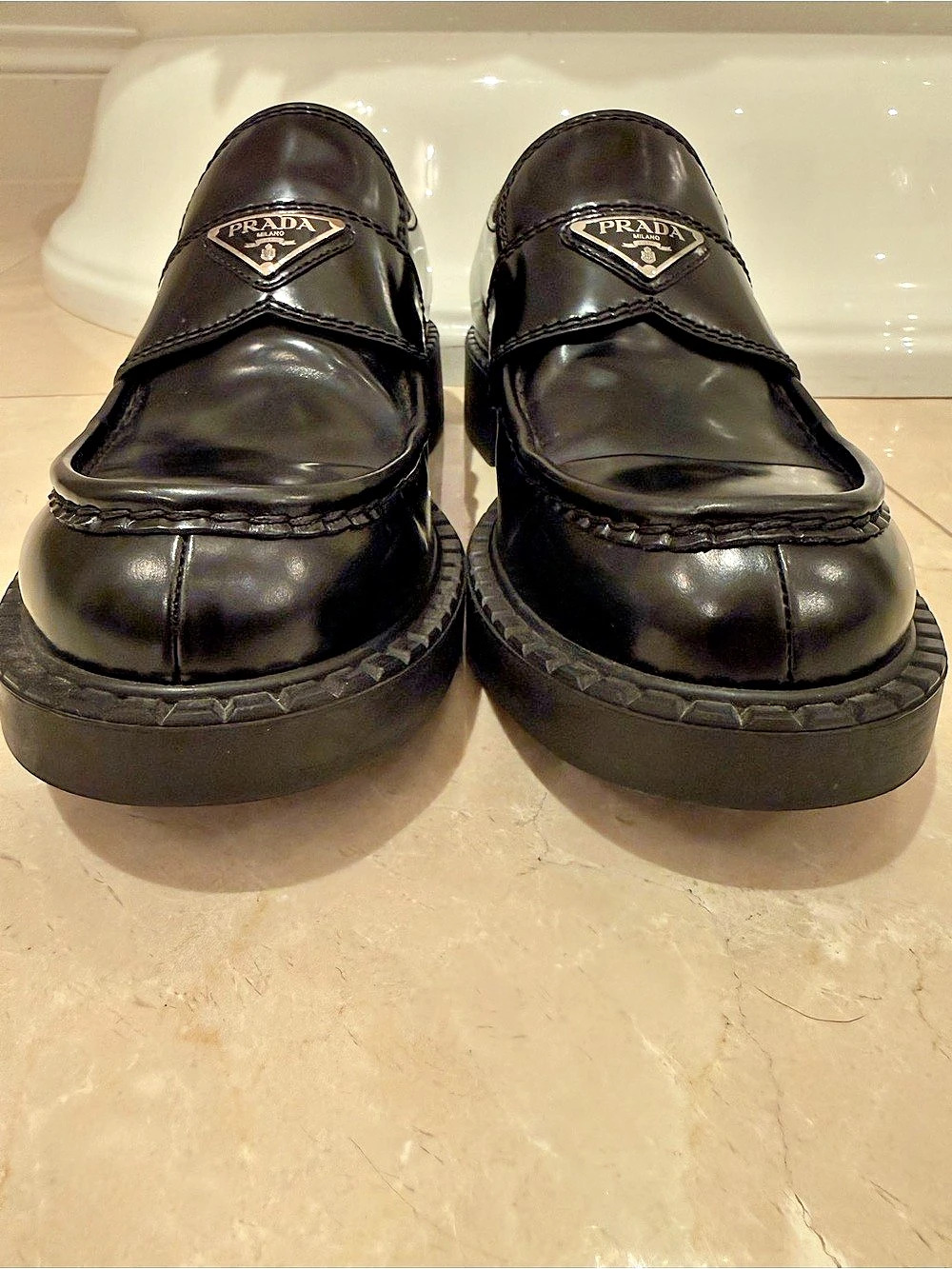 Prada  Brushed Leather Loafers Black